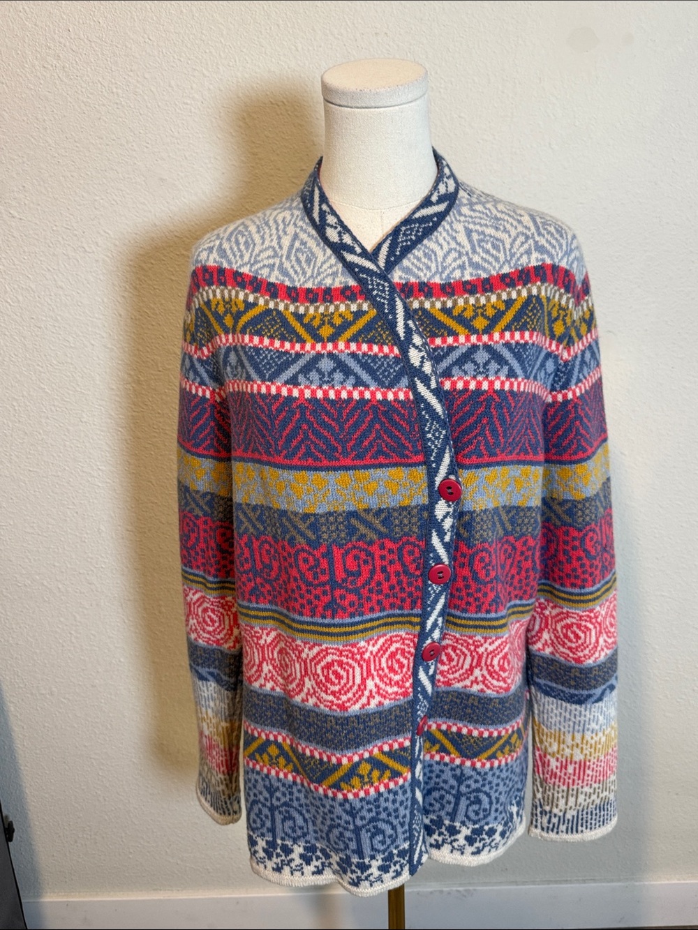 NWT IVKO Multicolor Jacquard Button Cardigan Sweater Runs Small size EU 42 - Picture 6 of 16